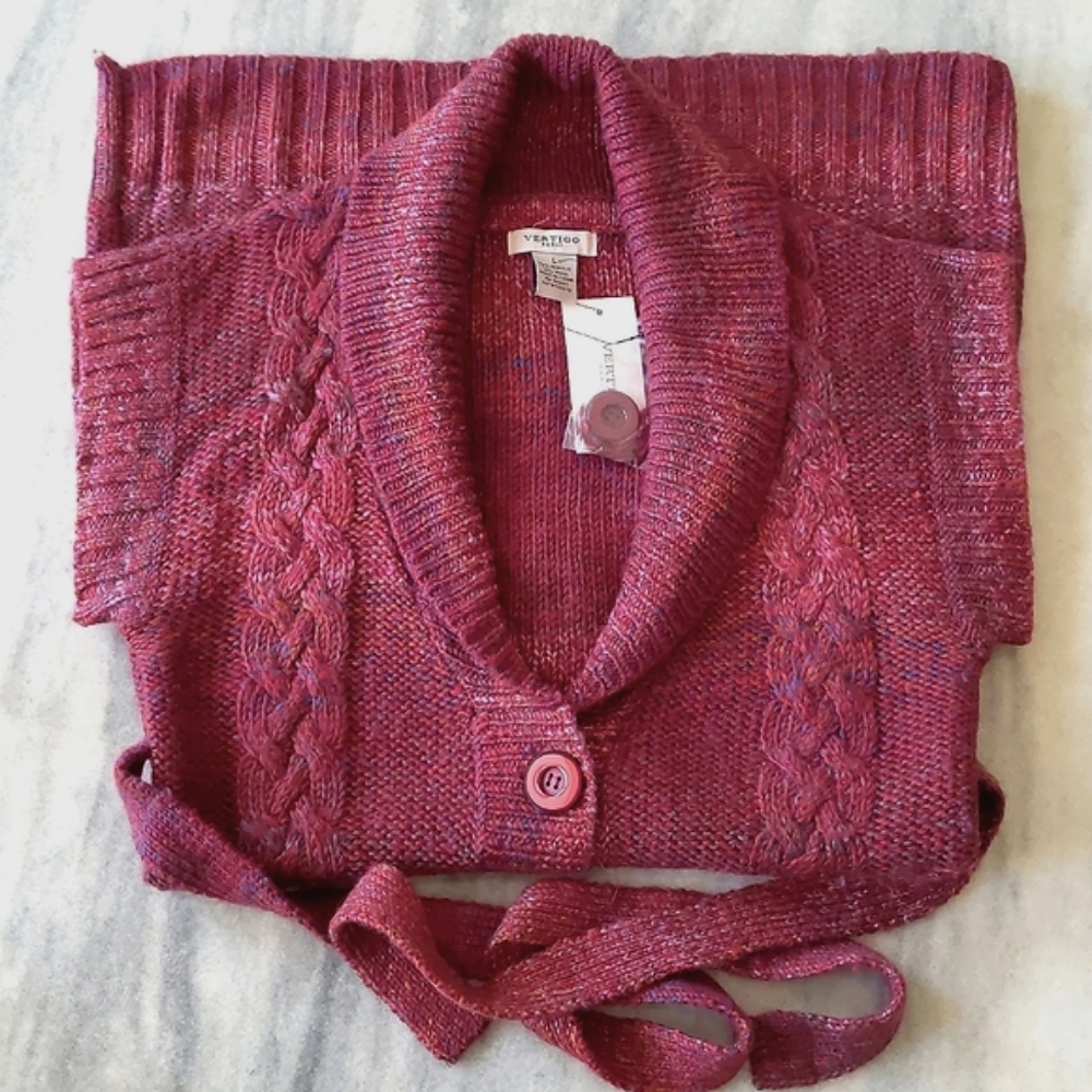 NWT. Vertigo Paris Wool blended short sleeve multi colored long cardigan sweater